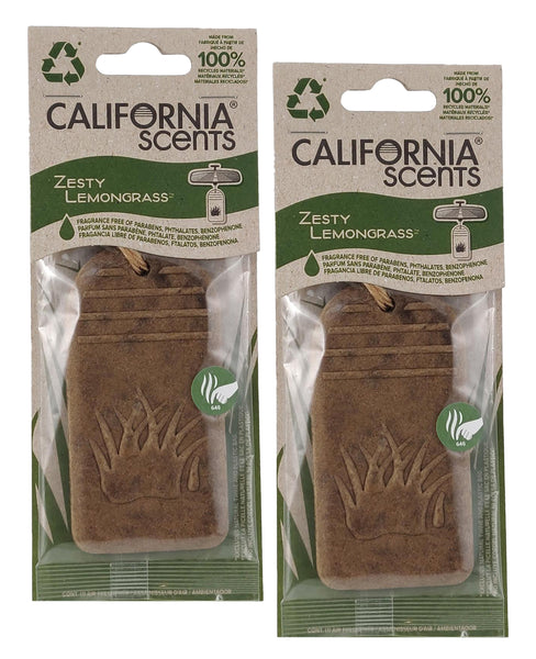 California Scents Zesty Lemongrass Hanging 3D Paper: Natural, Environmentally Friendly Car Freshener with Recycled Materials and Strong Odor Eliminator for Automotive Air Freshening, 2 Packs