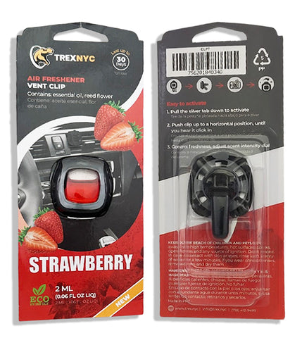 TrexNYC Car Air Fresheners Vent Clips, Essential Car Odor Eliminator, Perfect Scented Car Accessories, For Long Lasting Fragrance up to 240 days, Strawberry Scent, 0.07 FL.OZ