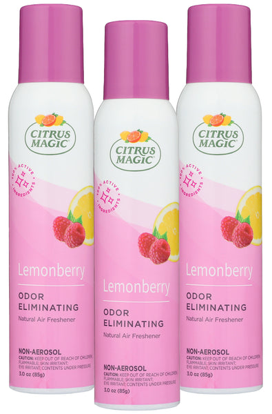 Citrus Magic Natural Odor Eliminating Air Freshener Spray, 100 % Natural Citrus Oils, Lemon Berry, 3- Ounce, 3 Pack