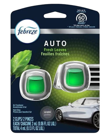 Febreze Car Air Freshener Vent Clip, Fresh Leaves, 2 Count