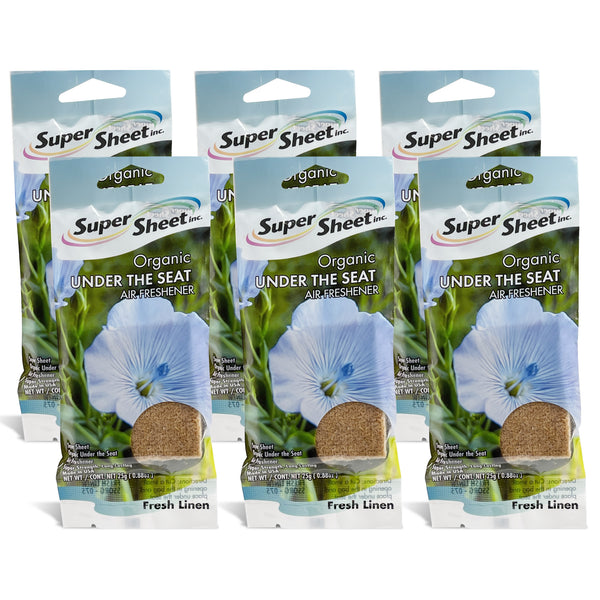 Super Sheet, Organic Under the Seat Car Air Freshener, Long Lasting Fragrance, Fresh Linen Scent, 6 Pack