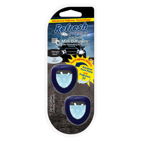 Refresh Vent Clip Mini Diffusers Car Air Freshener, Midnight Black/Ice Storm