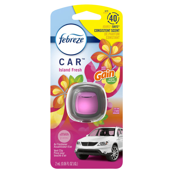 Febreze Vent Clip Car Air Freshener - Car Refresheners - Island Fresh fragrance Car Scent - Odor Eliminator.