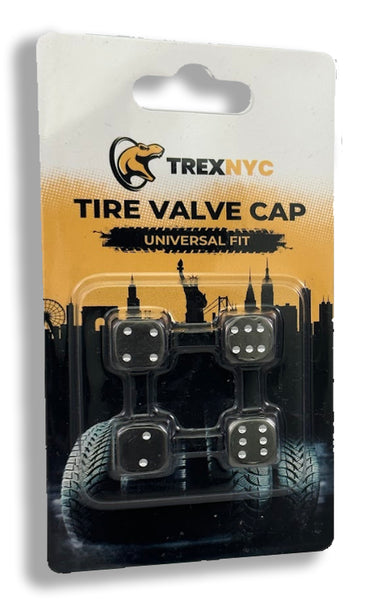 TrexNYC Tire Valve Caps, Universal Stem Covers for Cars, SUVs, Bike, Trucks, Motorcycles, Heavy-Duty and Easy-Grip Use, 4 Pieces, Chrome Dice