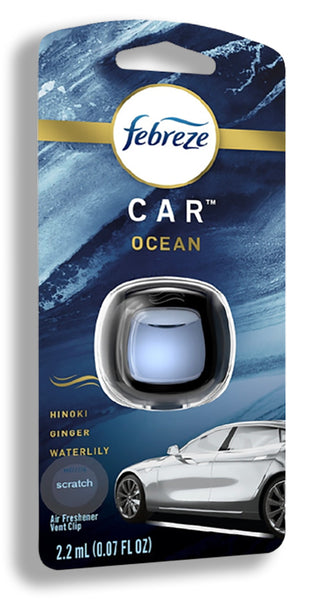 Febreze Car Vent Clip Air Freshener, Odor Eliminator for Strong Odors, Up to 30 Days Freshness, Ocean