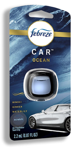 Febreze Car Vent Clip Air Freshener, Odor Eliminator for Strong Odors, Up to 30 Days Freshness, Ocean
