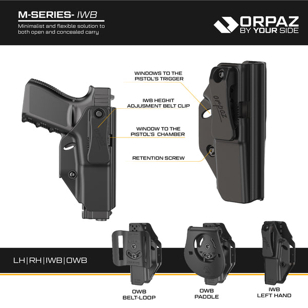 Orpaz IWB Mossberg MC2c Holster Concealed Carry, IWB Clip & OWB Belt, Left-handed