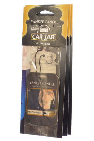 Yankee Candle Car Jar Paperboard Auto Odor Neutralizing Air Freshener, Midsummer's Night (Pack of 3)