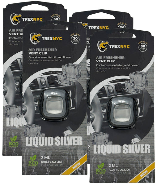 TrexNYC Car Air Fresheners Vent Clips, Essential Car Odor Eliminator, Perfect Scented Car Accessories, For Long Lasting Fragrance up to 240 days, Liquid Silver Scent, 0.07 FL.OZ, 4 Packs