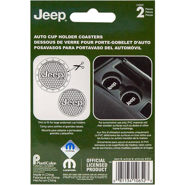 Plasticolor Jeep Car Coaster, 2x Cupholder Coasters with the Jeep Logo