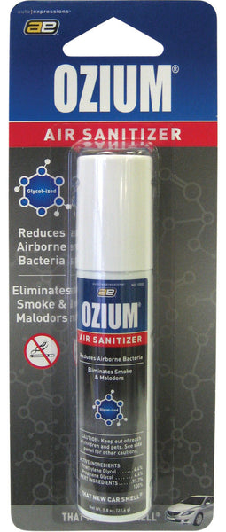 Ozium Cigarette Smoke Air Sanitizer Eliminates Smoke Smell, Aerosol Spray, New Car Scent 0.8oz