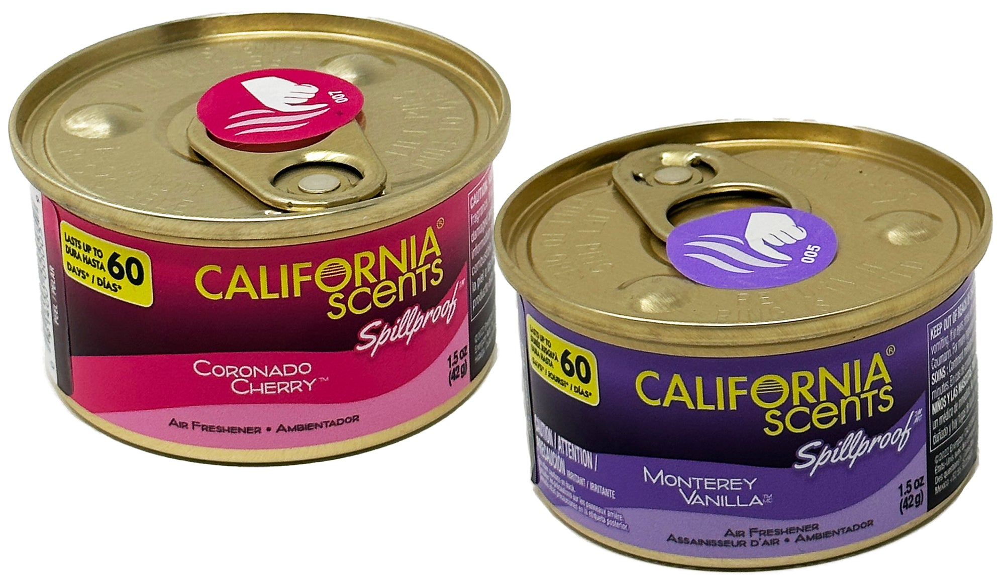 California Scents Spillproof Can Air Freshener in Coronado Cherry and  Monterey Vanilla Scents: Best Car Air Freshener and Odor Eliminator, Combo  Kit by GOSO Direct