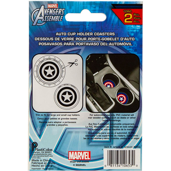 Plasticolor Marvel Captain America Car Coaster, 2x Cupholder Coasters