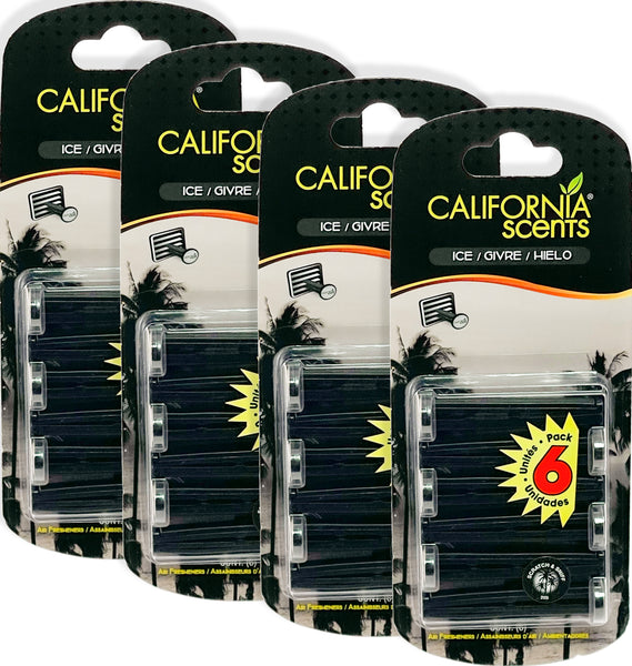 California Scents Car Vent Sticks, Long-Lasting Car Air Freshener and Odor Eliminator, 6 Sticks, Ice, 4 Packs