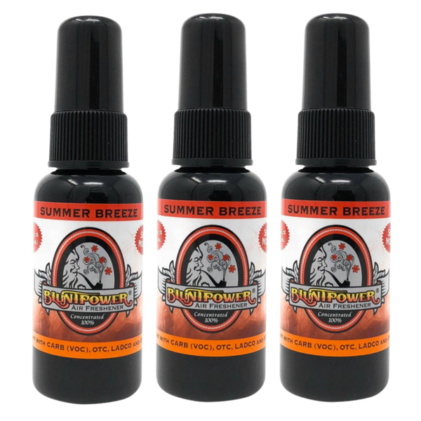 Blunt Power Air Freshener Spray, Oil Based Concentrated Air Freshener and Oil Diffuser, Air Freshener Spray for Car, Room, Bathroom, Odor Eliminator and Room Deodorizer, Summer Breeze, 1.5 oz, 3 Pack