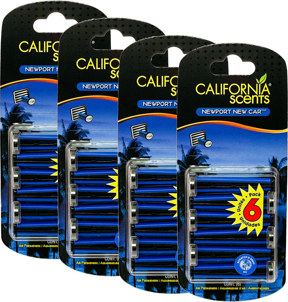 California Scents Car Vent Sticks, Long-Lasting Car Air Freshener and Odor Eliminator, 6 Sticks, Newport New Car, 4 Packs