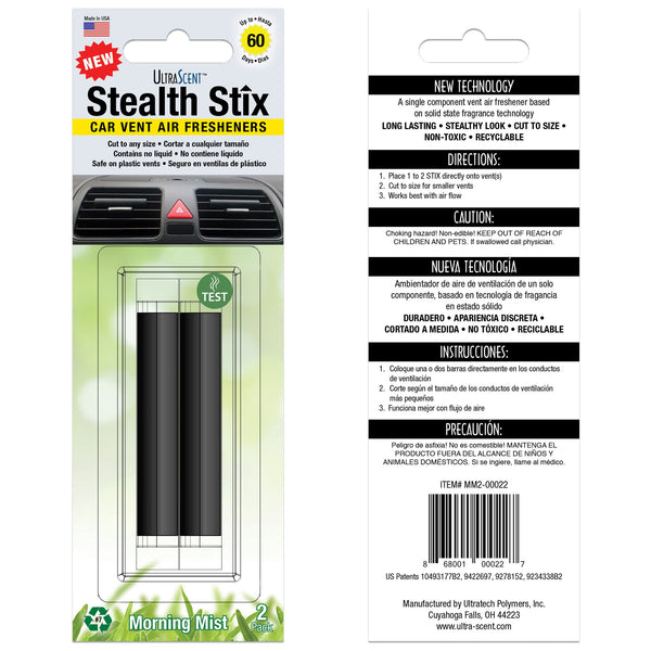 Stealth Stix, Car Air Freshener, Long Lasting Vent Clip Freshener, Morning Mist Scent (2 per pack)