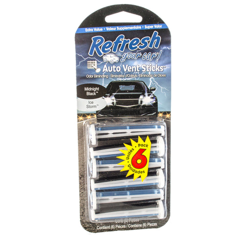 Refresh Auto Vent Sticks Car Air Freshener 6 Sticks, Midnight Black/Ice Storm