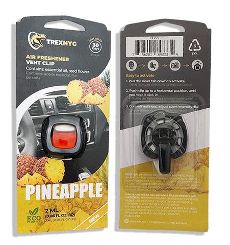 TrexNYC Car Air Fresheners Vent Clips, Essential Car Odor Eliminator, Perfect Scented Car Accessories, For Long Lasting Fragrance up to 240 days, Pineapple Scent, 0.07 FL.OZ