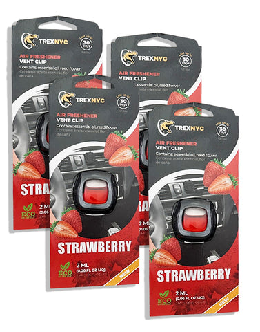 TrexNYC Car Air Fresheners Vent Clips, Essential Car Odor Eliminator, Perfect Scented Car Accessories, For Long Lasting Fragrance up to 240 days, Strawberry Scent, 0.07 FL.OZ, 4 Packs