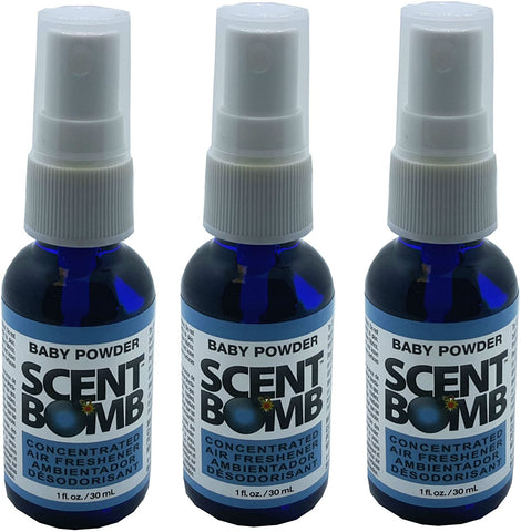 Scent Bomb Air Freshener Spray, 100 % Oil Based Concentrated Air Freshener, Air Freshener Spray for Car, Room, Bathroom and Odor Eliminator, Baby Powder, 3 Pack