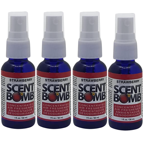 Scent Bomb Air Freshener Spray, 100 % Oil Based Concentrated Air Freshener, Air Freshener Spray for Car, Room, Bathroom and Odor Eliminator, Strawberry, 4 Pack