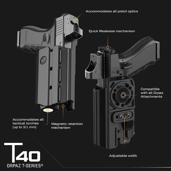 Orpaz G36 Light Bearing Holster Compatible with Glock 36 Holster with Light/Laser/Sight/Optics, Medium Pistol Lights, Belt Attachment