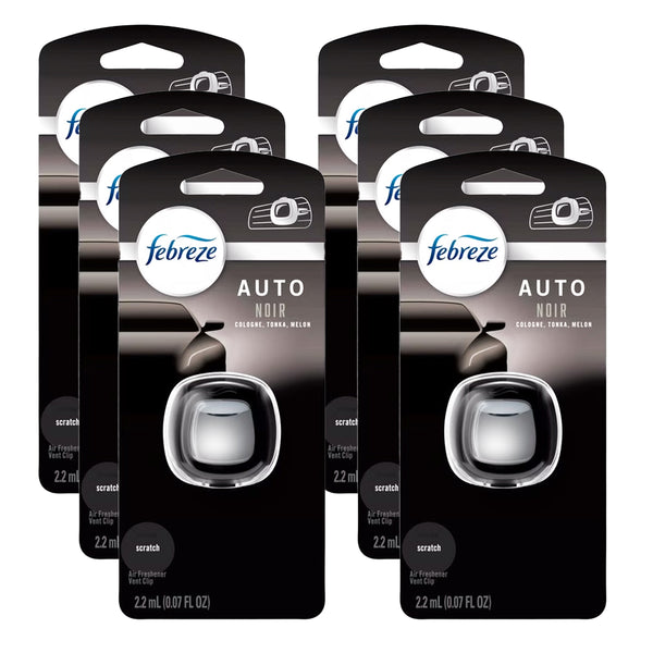 Febreze Car Air Freshener Vent Clip - Automotive Air Fresheners Noir Scent - Car Air fresheners and Odor Eliminator, 6 Pack