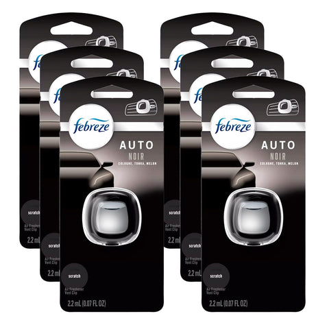 Febreze Car Air Freshener Vent Clip - Automotive Air Fresheners Noir Scent - Car Air fresheners and Odor Eliminator, 6 Pack