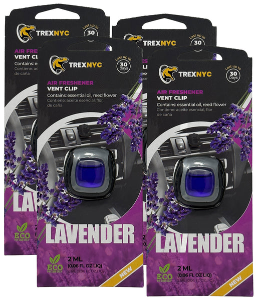 TrexNYC Car Air Fresheners Vent Clips, Essential Car Odor Eliminator, Perfect Scented Car Accessories, For Long Lasting Fragrance up to 240 days, Lavender Scent, 0.07 FL.OZ, 4 Packs