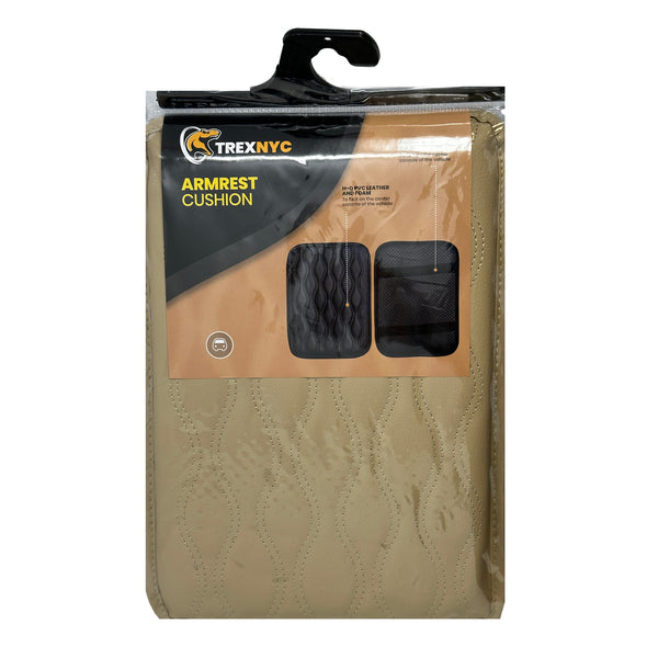 TrexNYC Armrest Cushion, Leather and Foam, Waterproof Car Armrest Cover, Protection, and Universal Interior Accessory for Car, Truck, SUV, Tan