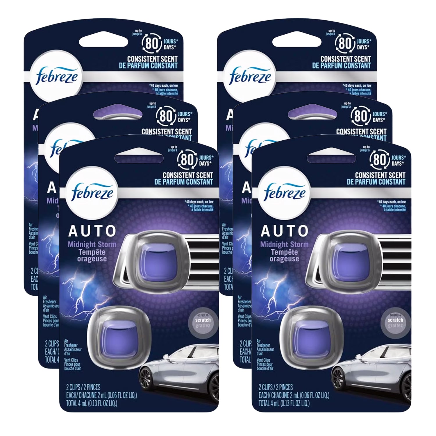 Febreze Car Air Freshener Vent Clips, Midnight Storm Scent,