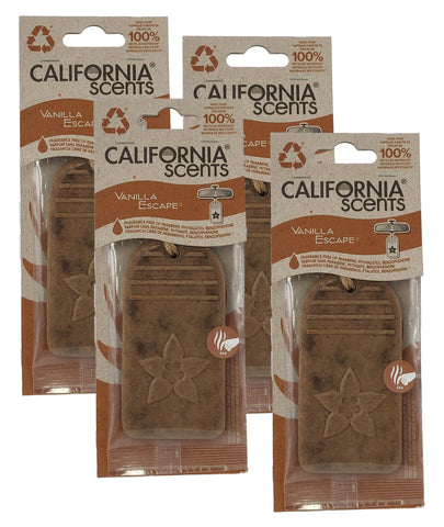 California Scents Vanilla Escape Hanging 3D Paper: Natural, Environmentally Friendly Car Freshener with Recycled Materials and Strong Odor Eliminator for Automotive Air Freshening, 4 Packs