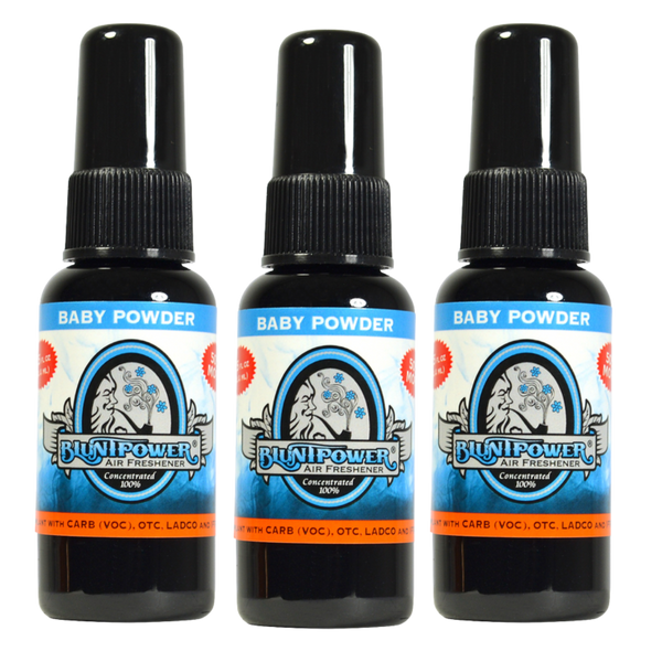 Blunt Power Air Freshener Spray, Oil Based Concentrated Air Freshener and Oil Diffuser, Air Freshener Spray for Car, Room, Bathroom, Odor Eliminator and Room Deodorizer, Baby Powder, 1.5 oz, 3 Pack