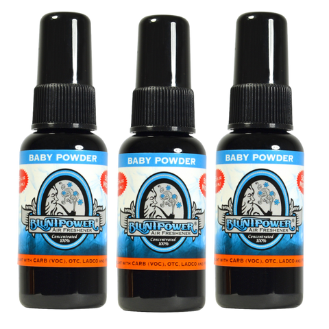 Blunt Power Air Freshener Spray, Oil Based Concentrated Air Freshener and Oil Diffuser, Air Freshener Spray for Car, Room, Bathroom, Odor Eliminator and Room Deodorizer, Baby Powder, 1.5 oz, 3 Pack