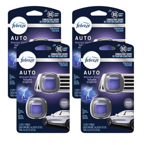 Febreze Car Air Freshener Vent Clips, Midnight Storm Scent, 2-Clips: Automotive Odor Eliminator for Car Vent, Long-Lasting Car Freshener Clips, 4 Pack