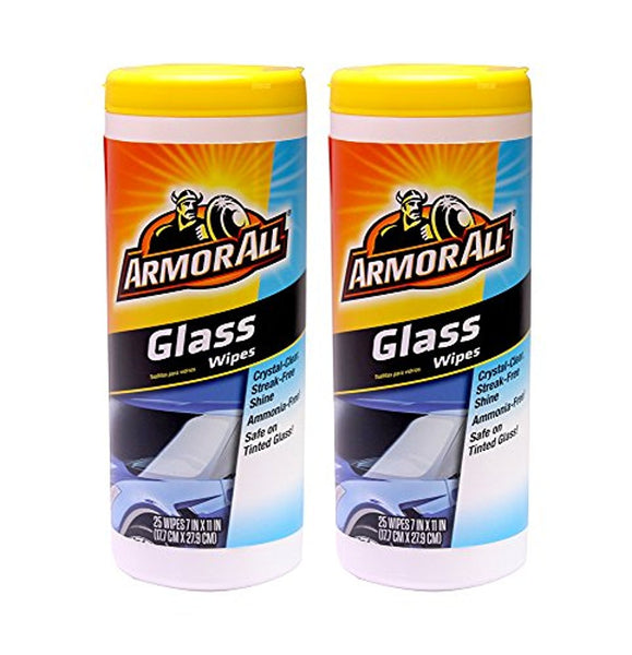 Armor All Crystal Clear Glass Wipes Auto Home & Office Ammonia-free & Residue-free 25 Cleaning Wipes (Pack of 2)