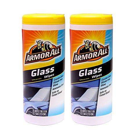 Armor All Crystal Clear Glass Wipes Auto Home & Office Ammonia-free & Residue-free 25 Cleaning Wipes (Pack of 2)