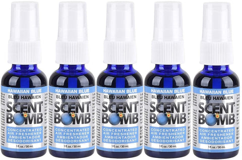 Scent Bomb Air Freshener Spray, 100 % Oil Based Concentrated Air Freshener, Air Freshener Spray for Car, Room, Bathroom and Odor Eliminator, Hawaiian Blue, 5 Pack