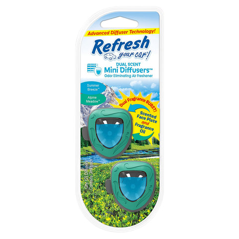 Refresh Vent Clip Mini Diffusers Car Air Freshener, Alpine Meadow/Summer Breeze