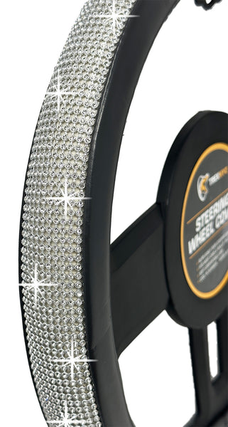 TrexNYC Rhinestone Steering Wheel Cover: Sparkling Rhinestone and Bling Steering Wheel Cover for Women, Gray