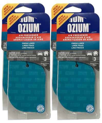 Ozium Paper Hanging Car Air Freshener with Odor Eliminator for Car - Refresh Your Ride with Automotive Air Fresheners, Fresh Linen, 4 Packs