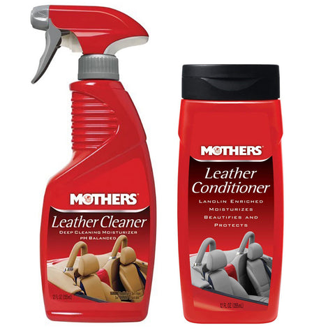 Mothers  Leather Cleaner, 12 oz. & Mothers Leather Conditioner 12oz, Car Leather Care