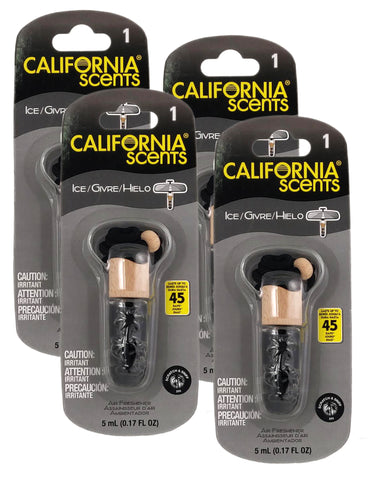 California Scent Air Fresheners Hanging Vial Necklace - Ice Scent: Hanging Air Freshener & Odor Eliminator for Strong Odor, 4 Packs