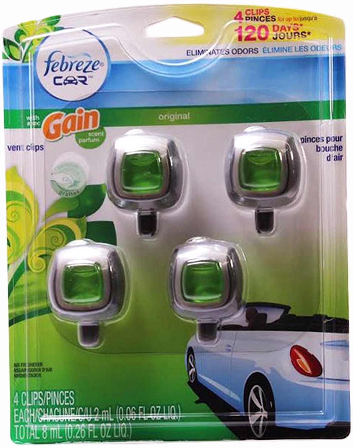 Febreze Car Vent Clip Auto, Home Office AC Air Freshener & Odor Eliminator,  With Gain Original - 4 Pieces by GOSO Direct