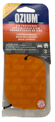 Ozium Paper Hanging Car Air Freshener with Odor Eliminator for Car - Refresh Your Ride with Automotive Air Fresheners, Caribbean Breeze