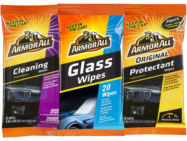 Armor All Wipes Protectant, Cleaning and Glass Kit (20 Wipes in Each Pouch)