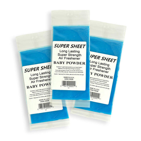 Jenray Super Sheet Small (7.5"x3.75") Under Seat Car Air Freshener, 3-Pack (Baby Powder)