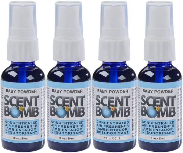 Scent Bomb Air Freshener Spray, 100 % Oil Based Concentrated Air Freshener, Air Freshener Spray for Car, Room, Bathroom and Odor Eliminator, Baby Powder, 4 Pack