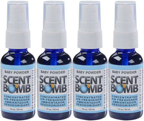 Scent Bomb Air Freshener Spray, 100 % Oil Based Concentrated Air Freshener, Air Freshener Spray for Car, Room, Bathroom and Odor Eliminator, Baby Powder, 4 Pack